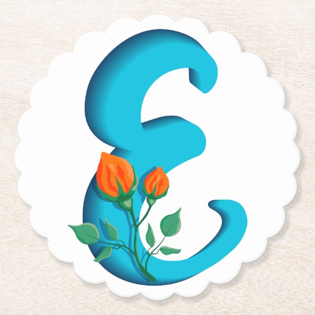 Capital letter E floral monogram Paper Coaster (Front)