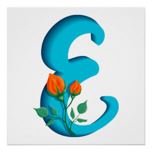Capital letter E floral monogram Poster