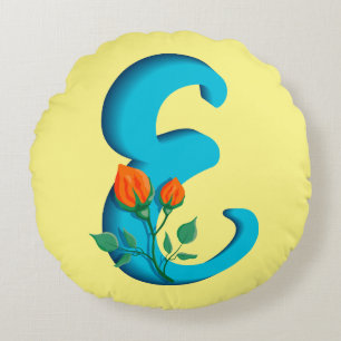Capital letter E floral monogram Round Cushion