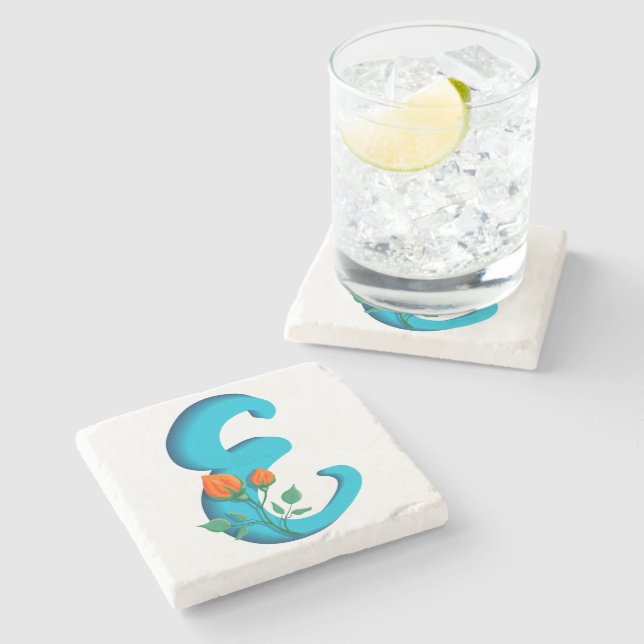 Capital letter E floral monogram Stone Coaster (Side)