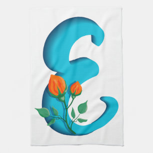 Capital letter E floral monogram Tea Towel