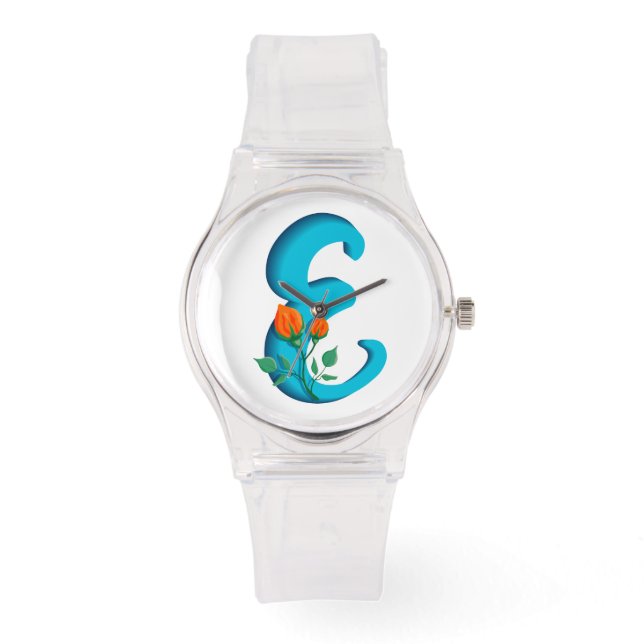 Capital letter E floral monogram Watch (Front)