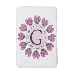 Capital letter G floral monogram Bath Mat