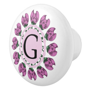 Capital letter G floral monogram Ceramic Knob