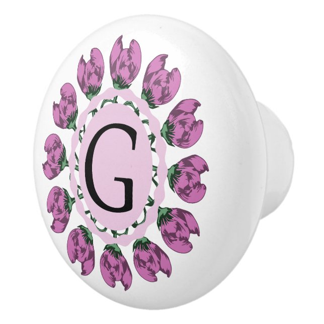 Capital letter G floral monogram Ceramic Knob (Right)