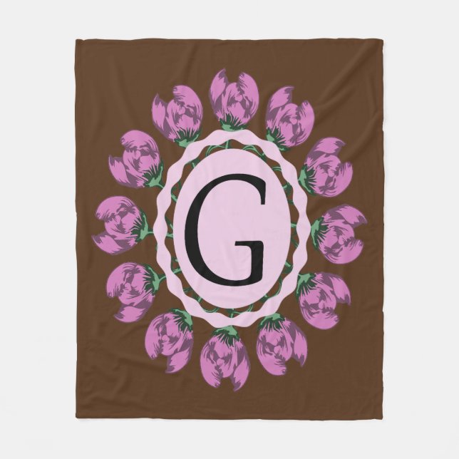 Capital letter G floral monogram Fleece Blanket (Front)