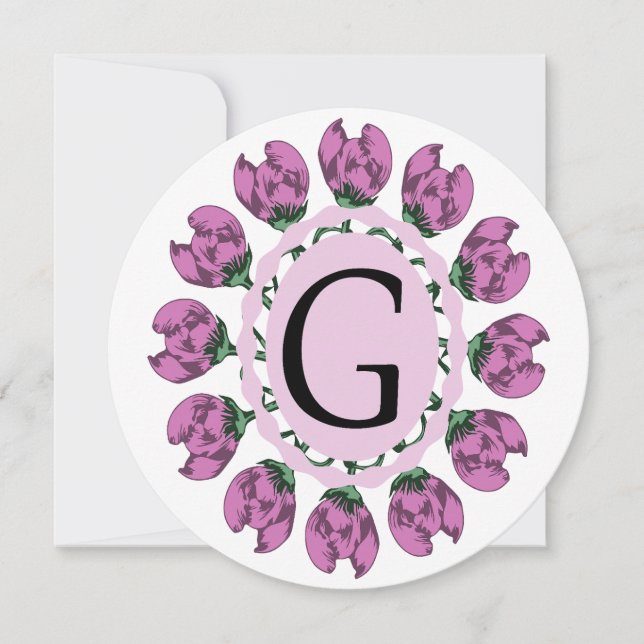 Capital letter G floral monogram Holiday Card (Front)