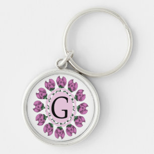 Capital letter G floral monogram Key Ring