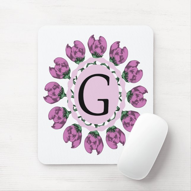 Capital letter G floral monogram Mouse Mat (With Mouse)