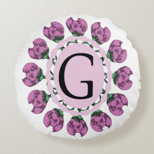 Capital letter G floral monogram Round Cushion
