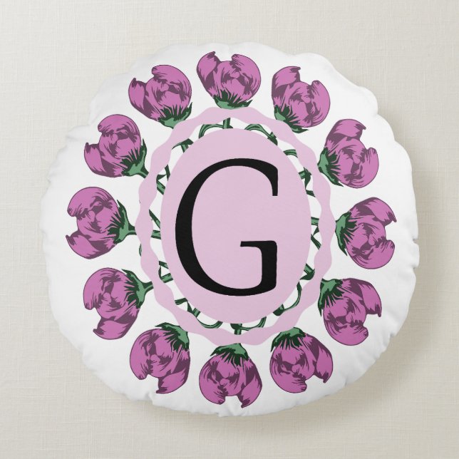 Capital letter G floral monogram Round Cushion (Front)