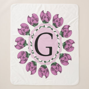 Capital letter G floral monogram Sherpa Blanket
