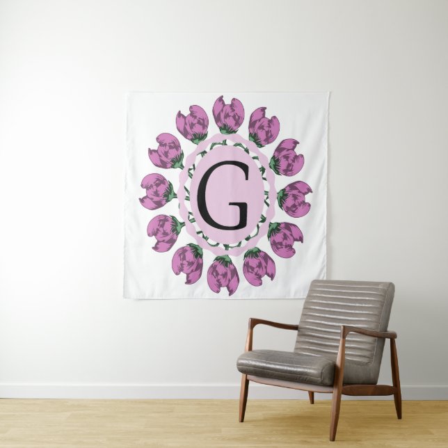 Capital letter G floral monogram Tapestry (In Situ)