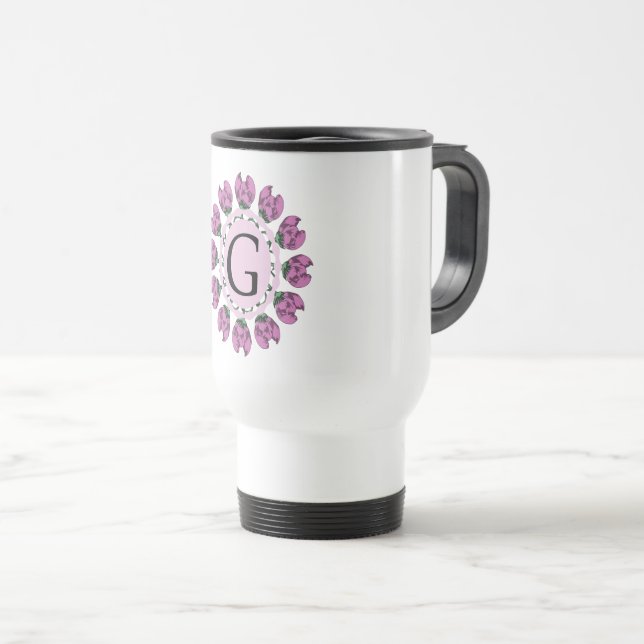 Capital letter G floral monogram Travel Mug (Front Right)