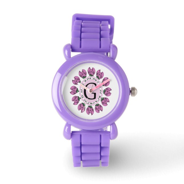Capital letter G floral monogram Watch (Front)