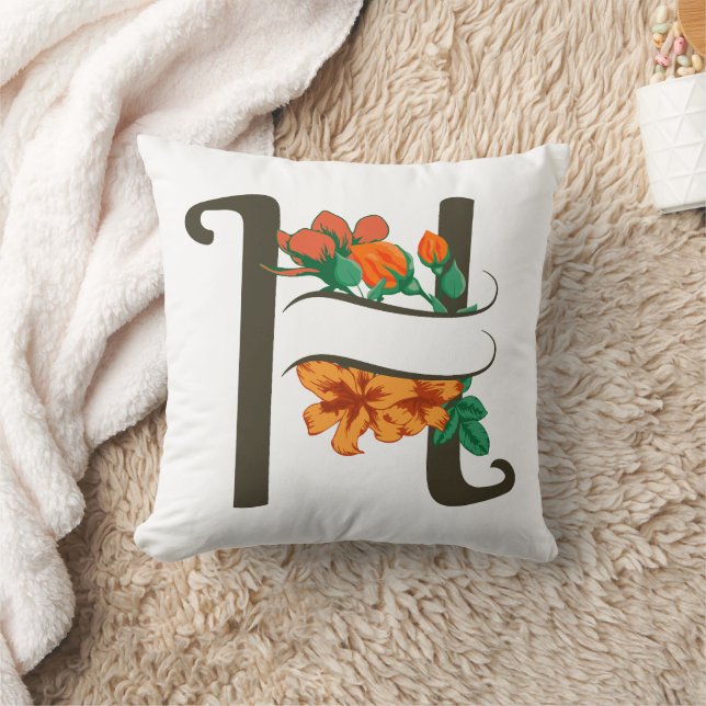 Capital letter H floral monogram Cushion (Blanket)