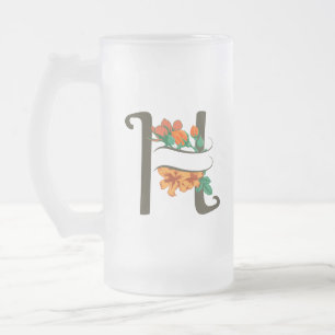 Capital letter H floral monogram Frosted Glass Beer Mug