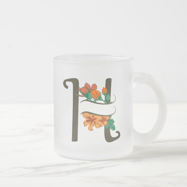 Capital letter H floral monogram Frosted Glass Coffee Mug (Right)