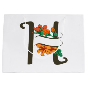 Capital letter H floral monogram Large Gift Bag