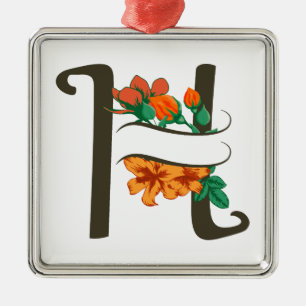 Capital letter H floral monogram Metal Tree Decoration