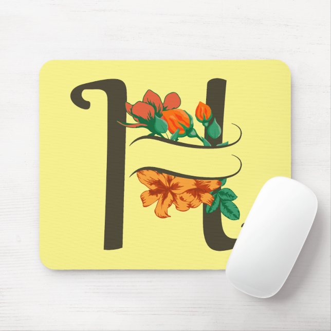 Capital letter H floral monogram Mouse Mat (With Mouse)