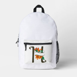 Capital letter H floral monogram Printed Backpack