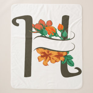 Capital letter H floral monogram Sherpa Blanket