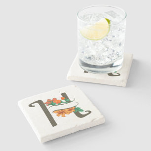 Capital letter H floral monogram Stone Coaster