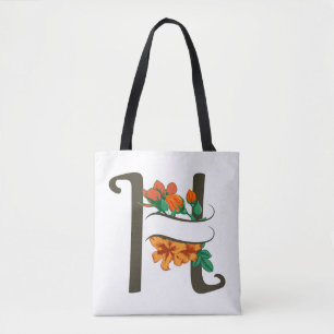 Capital letter H floral monogram Tote Bag