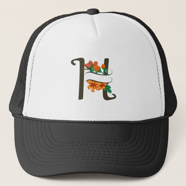 Capital letter H floral monogram Trucker Hat (Front)