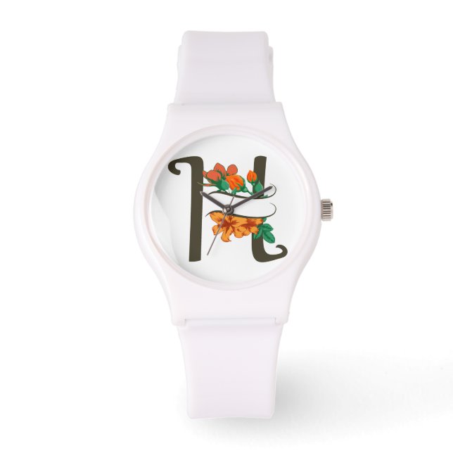 Capital letter H floral monogram Watch (Front)