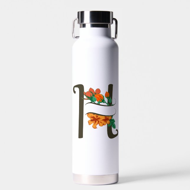Capital letter H floral monogram Water Bottle (Front)