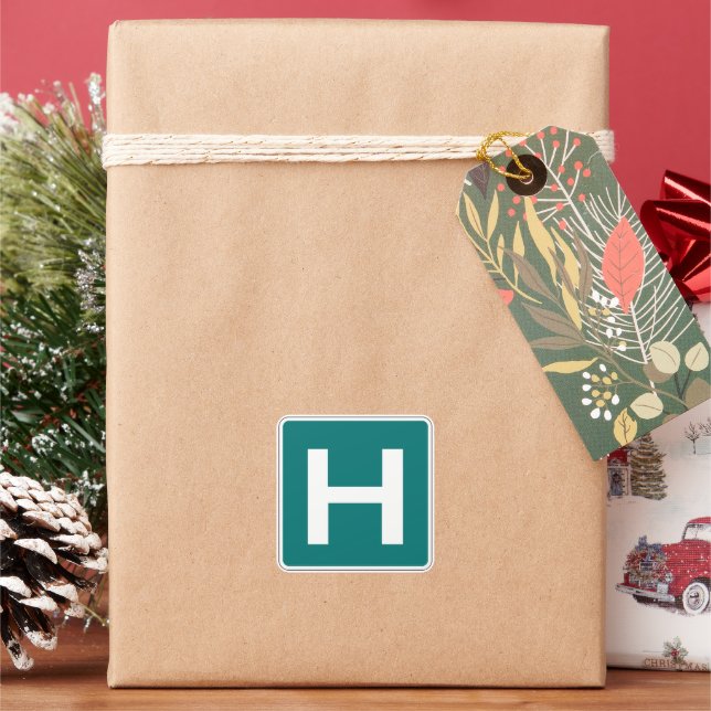 Capital Letter H Green Background Square Sticker (Holiday)