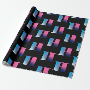 Capital Letter H Monogram Gradient Pink Blue White Wrapping Paper