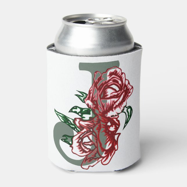 Capital letter J floral monogram Can Cooler (Can Front)