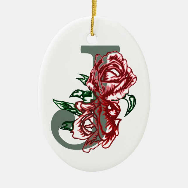 Capital letter J floral monogram Ceramic Tree Decoration (Front)