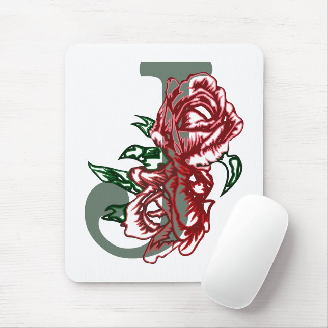 Capital letter J floral monogram Mouse Mat (With Mouse)