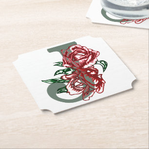 Capital letter J floral monogram Paper Coaster