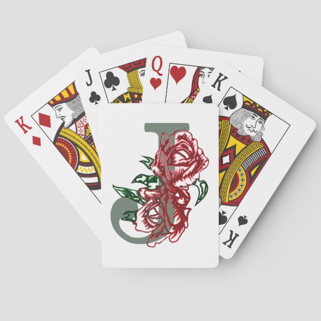 Capital letter J floral monogram Playing Cards (Back)
