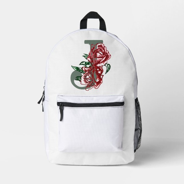 Capital letter J floral monogram Printed Backpack (Front)