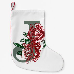 Capital letter J floral monogram Small Christmas Stocking