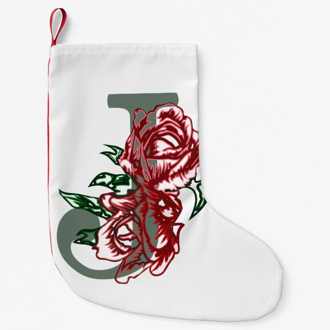 Capital letter J floral monogram Small Christmas Stocking (Front)