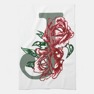 Capital letter J floral monogram Tea Towel