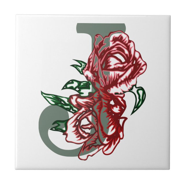 Capital letter J floral monogram Tile (Front)