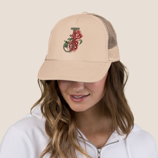 Capital letter J floral monogram Trucker Hat (In Situ)