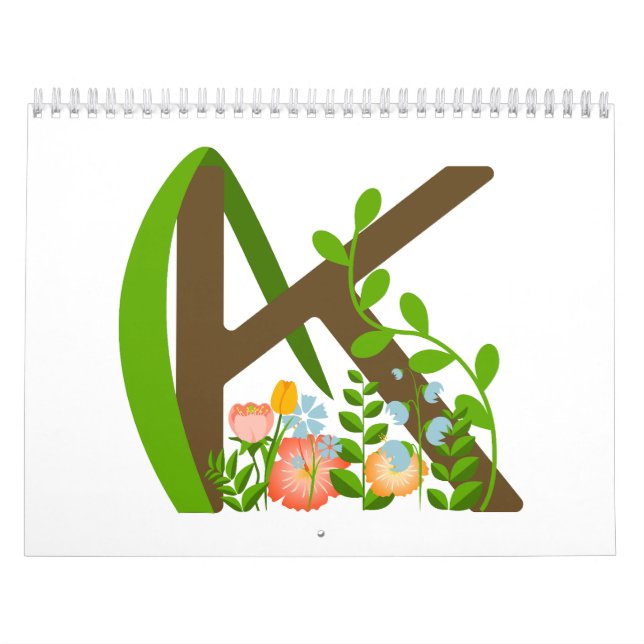 Capital letter K floral monogram Calendar (Cover)