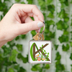 Capital letter K floral monogram Key Ring