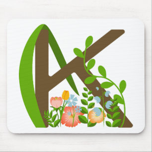 Capital letter K floral monogram Mouse Mat