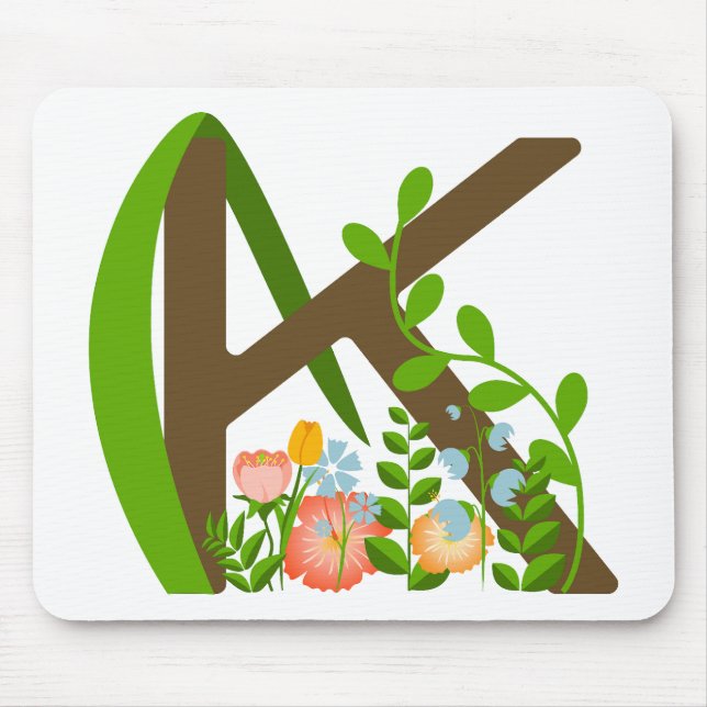 Capital letter K floral monogram Mouse Mat (Front)