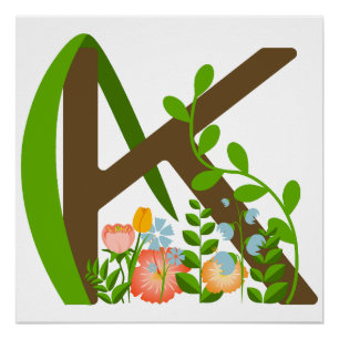 Capital letter K floral monogram Poster